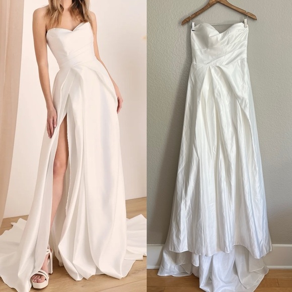 Lifetime of Love White Satin Strapless A-Line Gown - Picture 1 of 11